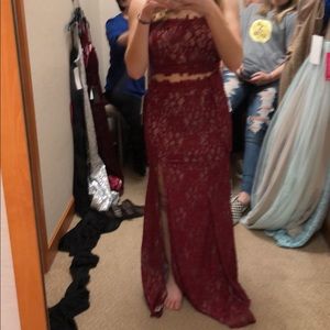 Red two piece prom dress